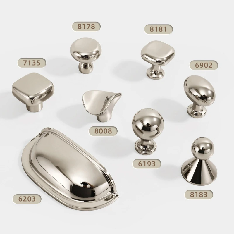 Bright Silver Wardrobe Door Pull Handle French Kitchen Pantry Cabinet Door Handles Solid Furniture Handles Drawer Single-Hole