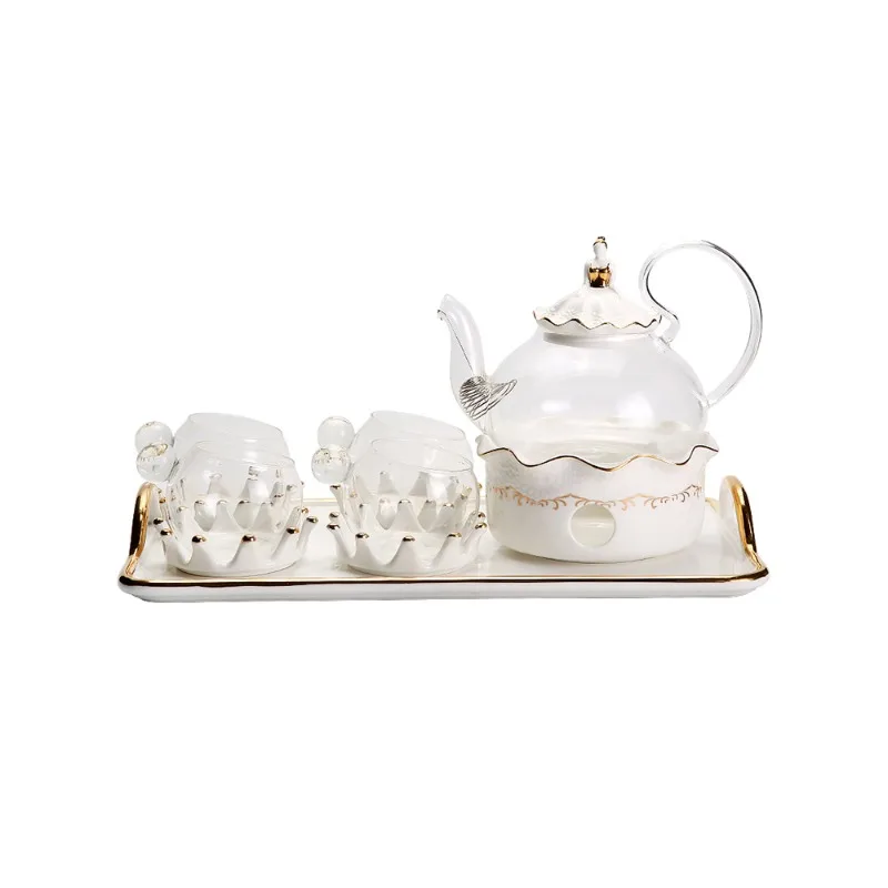 

European afternoon tea tea set, flower teacup set boiled, fruit teapot candle heated European style