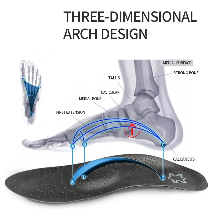 Plantilla ortopédica de cuero, soporte ortopédico para arco, empeine, pie plano, almohadilla para zapatos, látex PU, antibacteriano, carbón activo, cuidado de los pies, Unisex