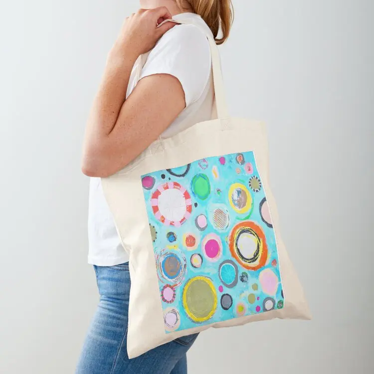 

Turquoise Dots Tote Bag Beach bag female bag shopping bags foldable the tote