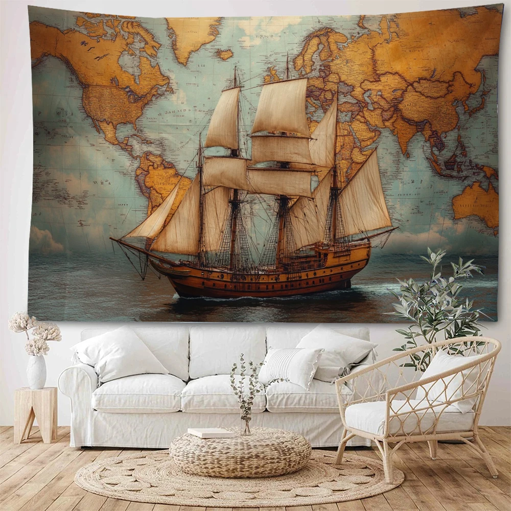 Medieval navigator map background decoration tapestry navigation map sailing ship background decoration tapestry