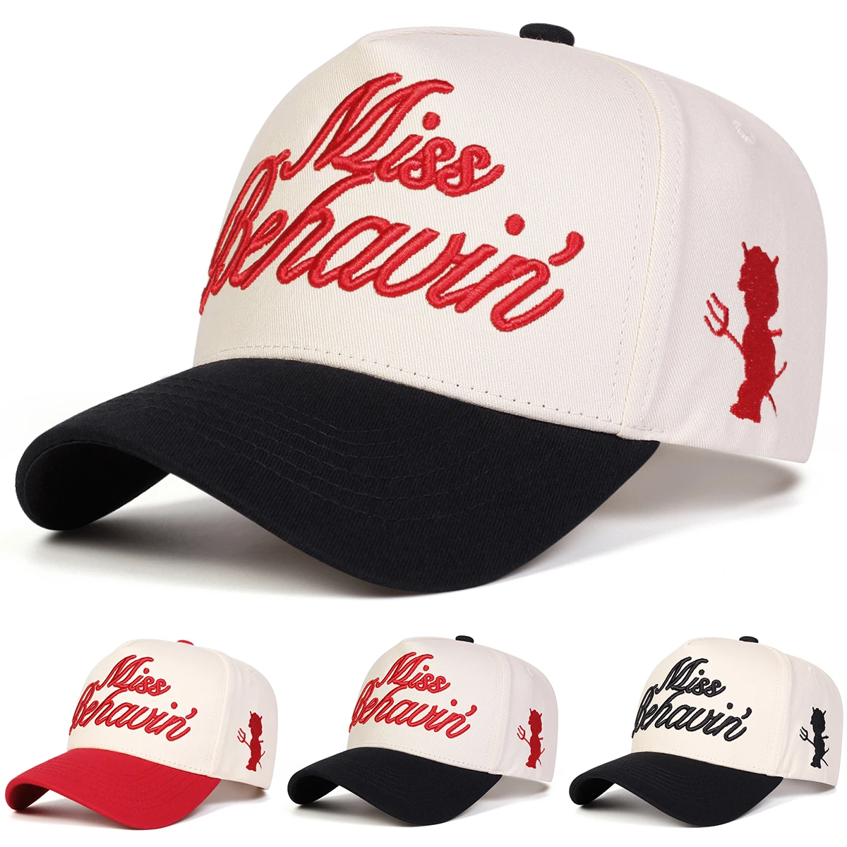 Unisex MISS BEHAVIN' Embroidery Baseball Caps Spring Autumn Outdoor Adjustable Casual Hats Sunscreen Hat Sports Cap