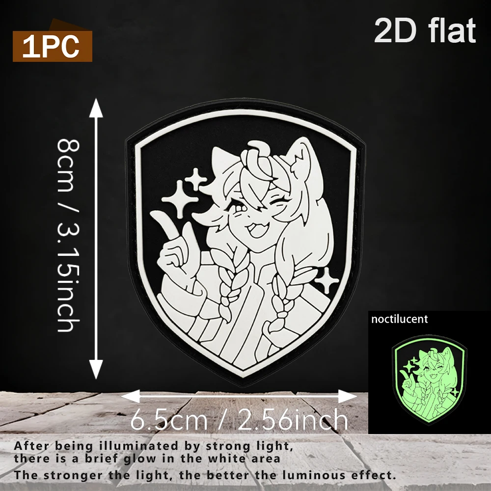 1Pc/2Pcs/3Pcs/4Pcs Optional Shield Girl Illustration Art Theme Pvc Patch Arm Badge Decal Emblem with Luminous Feature, Sun-Resistant, Non-Fading, for Bags, Clothing, and Packaging Decoration, Comes with Felt Backing