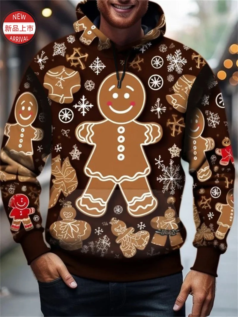 3d Printed Fashion Merry Christmas Hoodies Christmas Gingerbread Color Lights Graphic Hooded Sweatshirts Mens Clothing Pullover