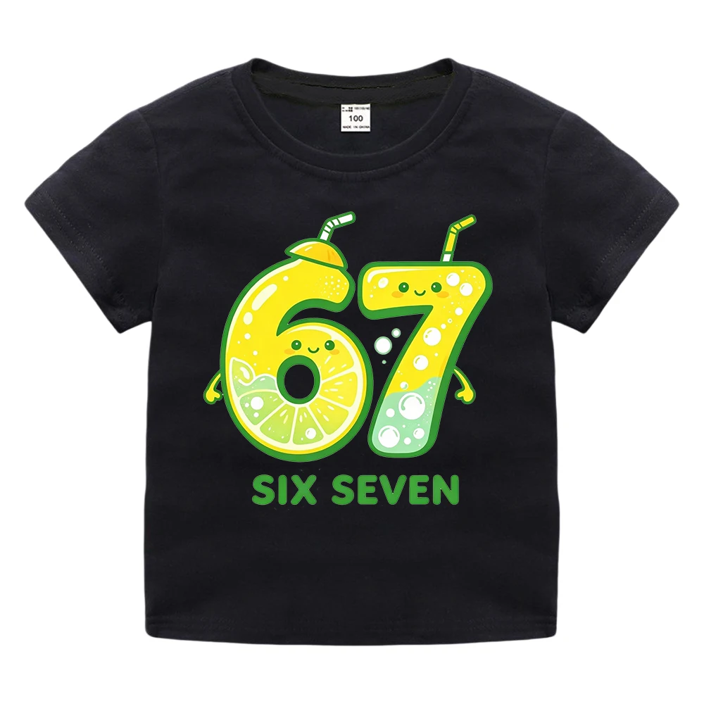 T-shirts Confortables à Manches Courtes pour Enfants, Motif Graphique Style Fruits, Numéro 67, Lettres Six Sept Amusantes, pour Garçons et Filles, Été