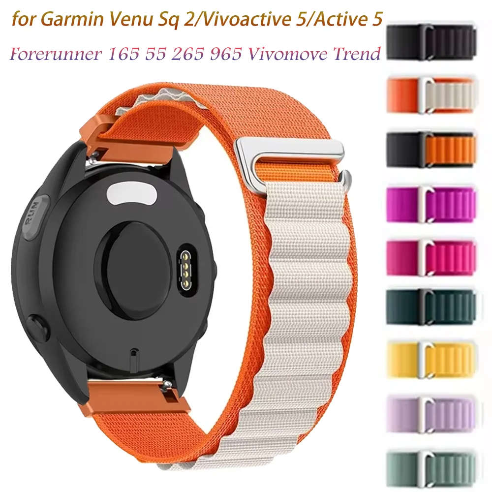 Нейлоновый ремешок с альпийской петлей 20 мм 22 мм для Garmin Forerunner 165 965 55 265/Venu Sq 2/Vivoactive 5/Active 5/Vivomove Trend Sport Band