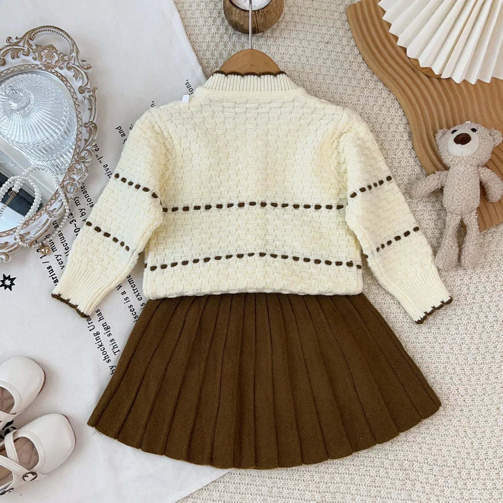 2026 Kinderkleidung Winter Rot Weihnachten Neujahr Mädchen Strickpullover Kleidung Süßer 3D-Hasen-Schleifen-Langarm-Oberteil+Kurzer Rock – Detail 6
