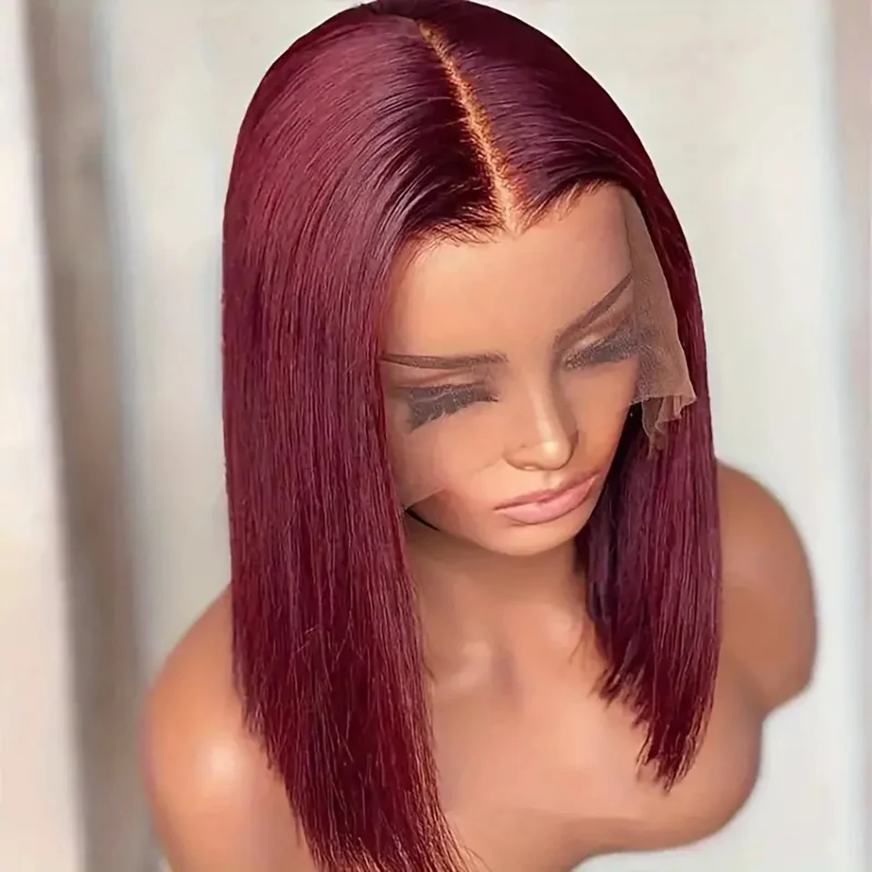 

Burgundy Bob Wigs Human Hair Straight 180% Density Colorful Short Bob Wigs Human Hair Transparent 99J Lace Front Wig Human Hair