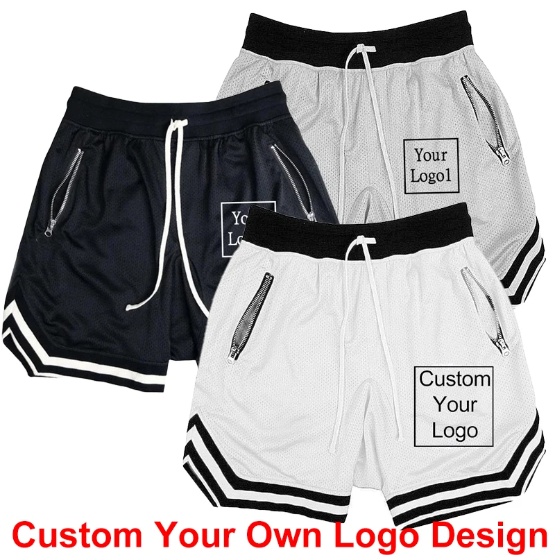 Modische Herren Basketball Shorts elastische Seil Stretch Mesh Tasche lässig schlichte Sports horts benutzer definierte Logo Jogging hose