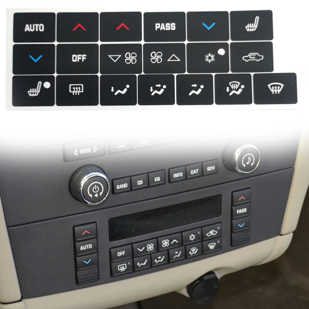 ملصق لاصق بديل لزر التحكم في المناخ AC لسيارة Buick لـ Lacrosse 2005 2009 مع تراكب واضح وشخصيات بيضاء