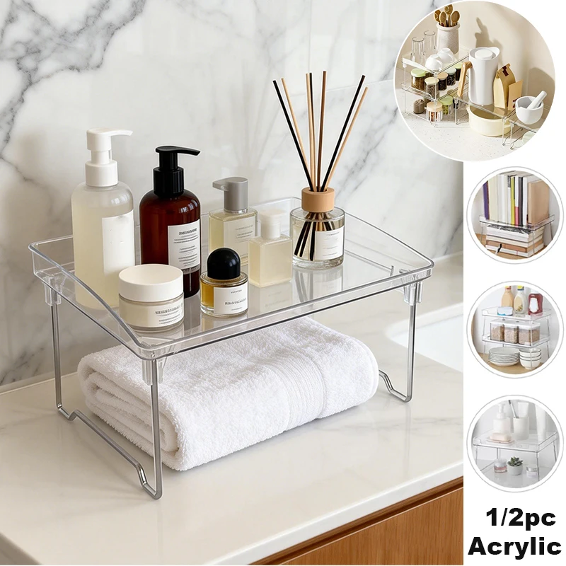 

Household Toilet Cosmetics Storage Organizer Acrylic Display for Home Office Kitchen Desktop Decorative Organzier Storage Rack