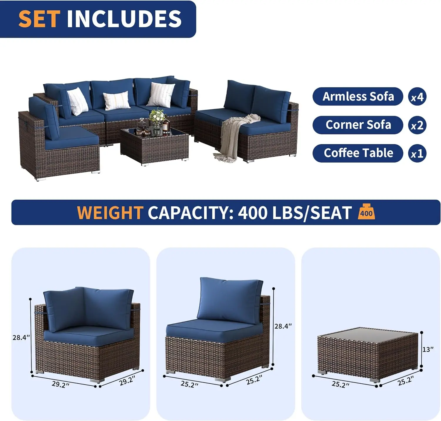 Patio Furniture Set, Outdoor Sectional with Free Cover, All-Weather Wicker Patio Conversation Sets for Backyard