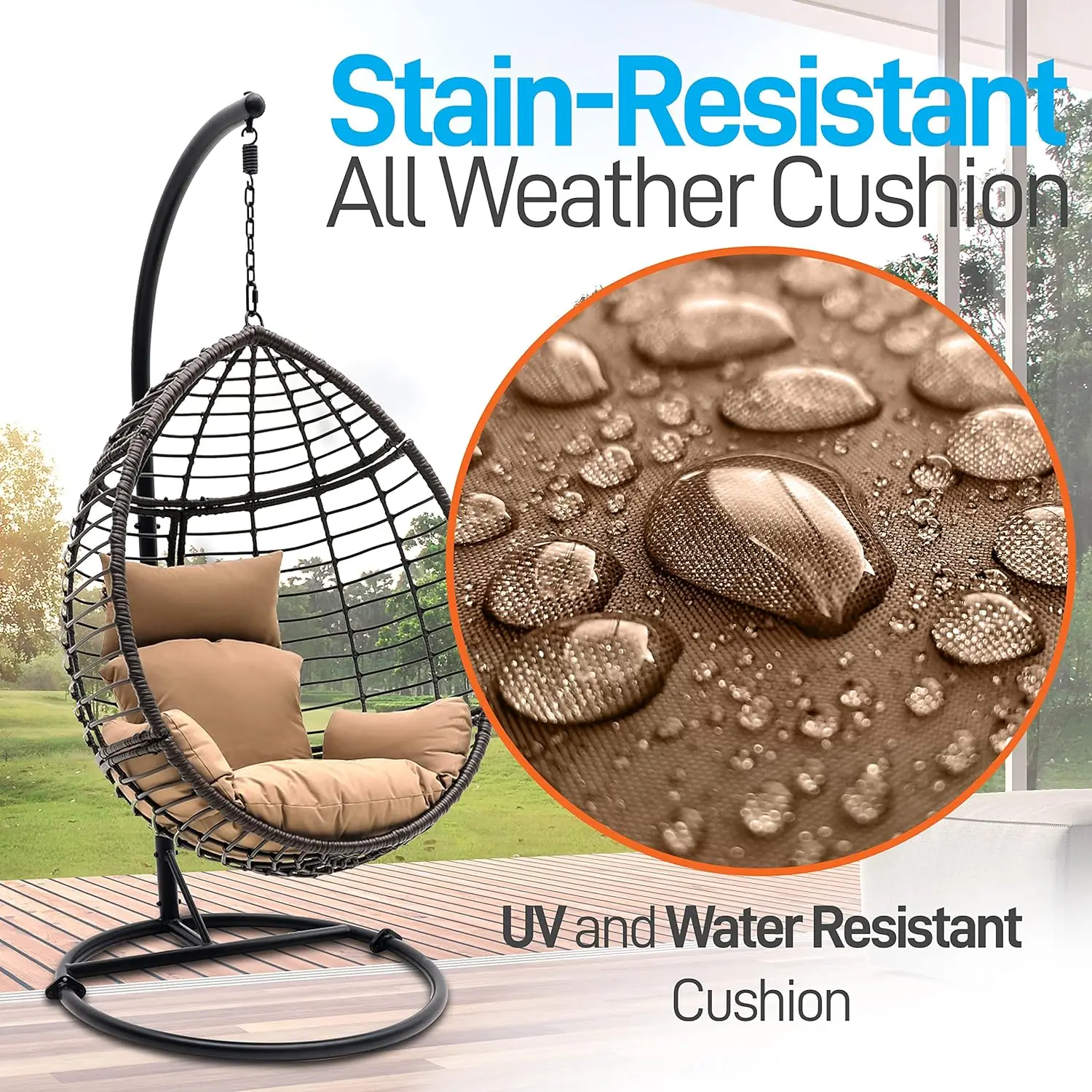 Wicker Rattan pendurado Egg Chair com suporte, lavável Rattan Lounge Chair, Frame de aço, pátio interior e exterior