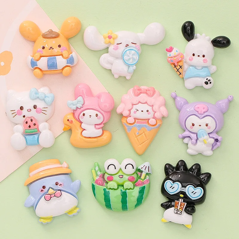 Cartoon 10Pcs Sanrios Kuromi Resin Accessories Kawai Cinnamoroll Pochacco Melody Pompompurin Hamburg Series Decoration Cute Toys