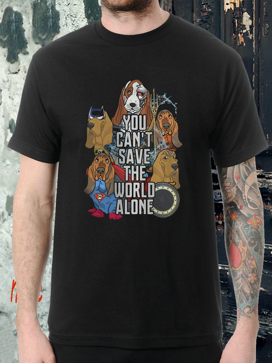 You Can't Save The World Alone. Superhero Basset Hound T Shirt. New 100% Cotton Short Sleeve O-Neck T-shirt Casual Mens Top