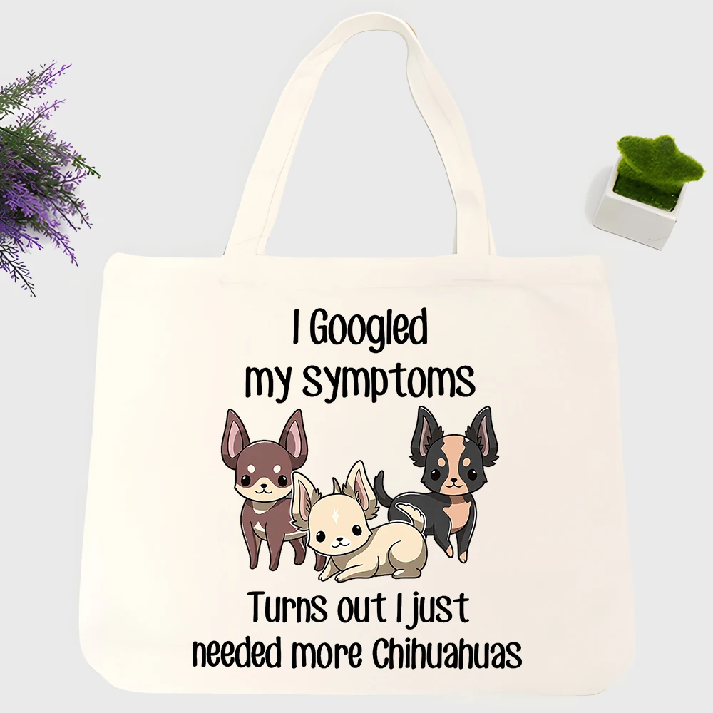 Men's canvas tote bag with chihuahua graphic and slogan print, casual style for daily shopping and casual outings