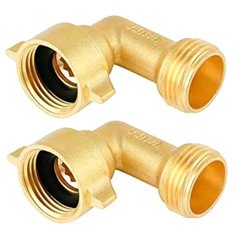 

2Pcs 90 Degree Garden Hose Elbow 3/4 inch Hose Brass Garden Hose Connector for RV Water Hookups&Residential Faucets