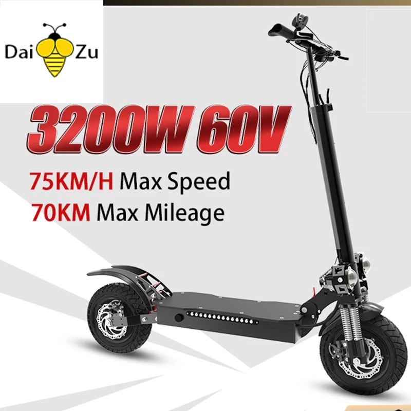 Electric Scooters for Adults 60V 3200W Dual Motor 75km/h Fast Speed 70km Range All Terrain 10