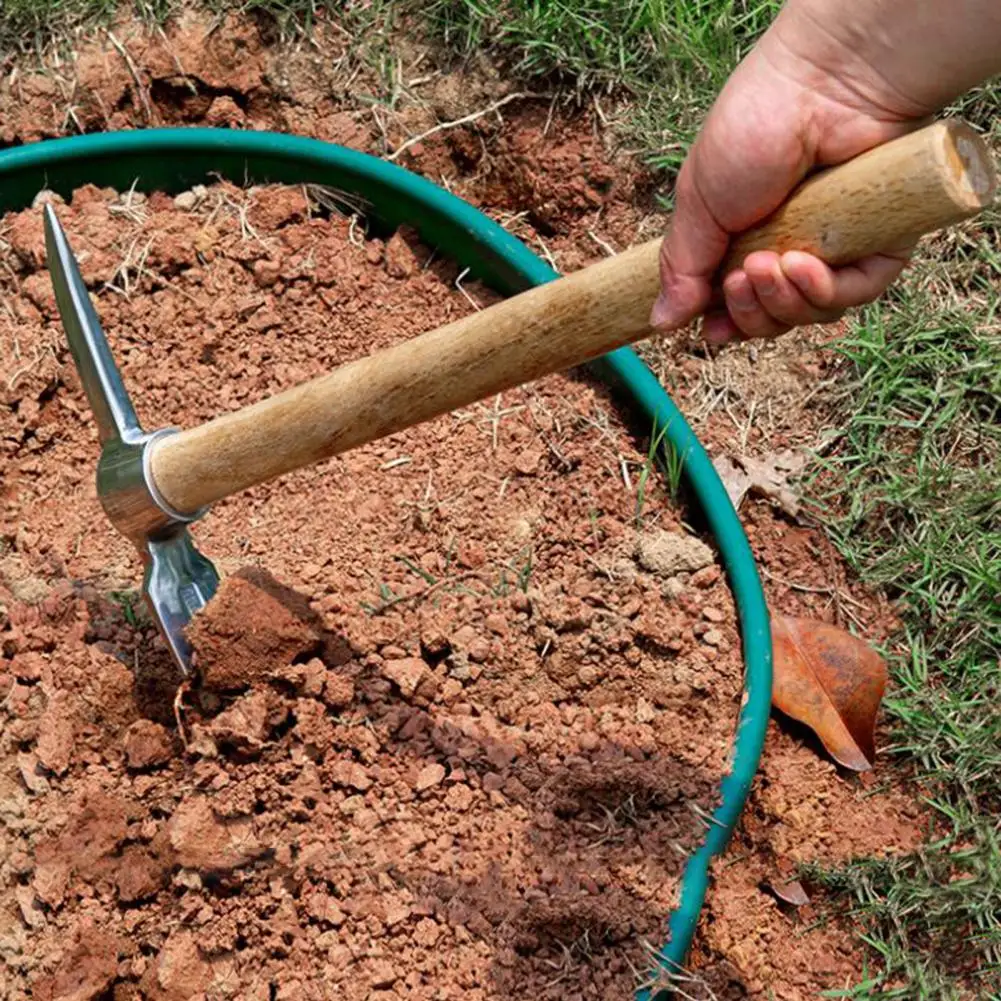 ステンレス鋼双頭つるはし木製ハンドル緩め土掘りツールマトックつるはしガーデニングピックハンドツール