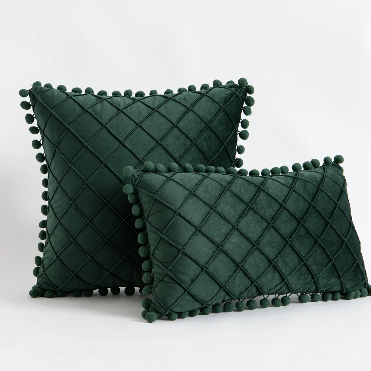 1PC Green Velvet Diamond Cushion Cover 30x50cm/45x45cm Decorative Throw Pillow Case with Pompom Tassel for Christmas Gift