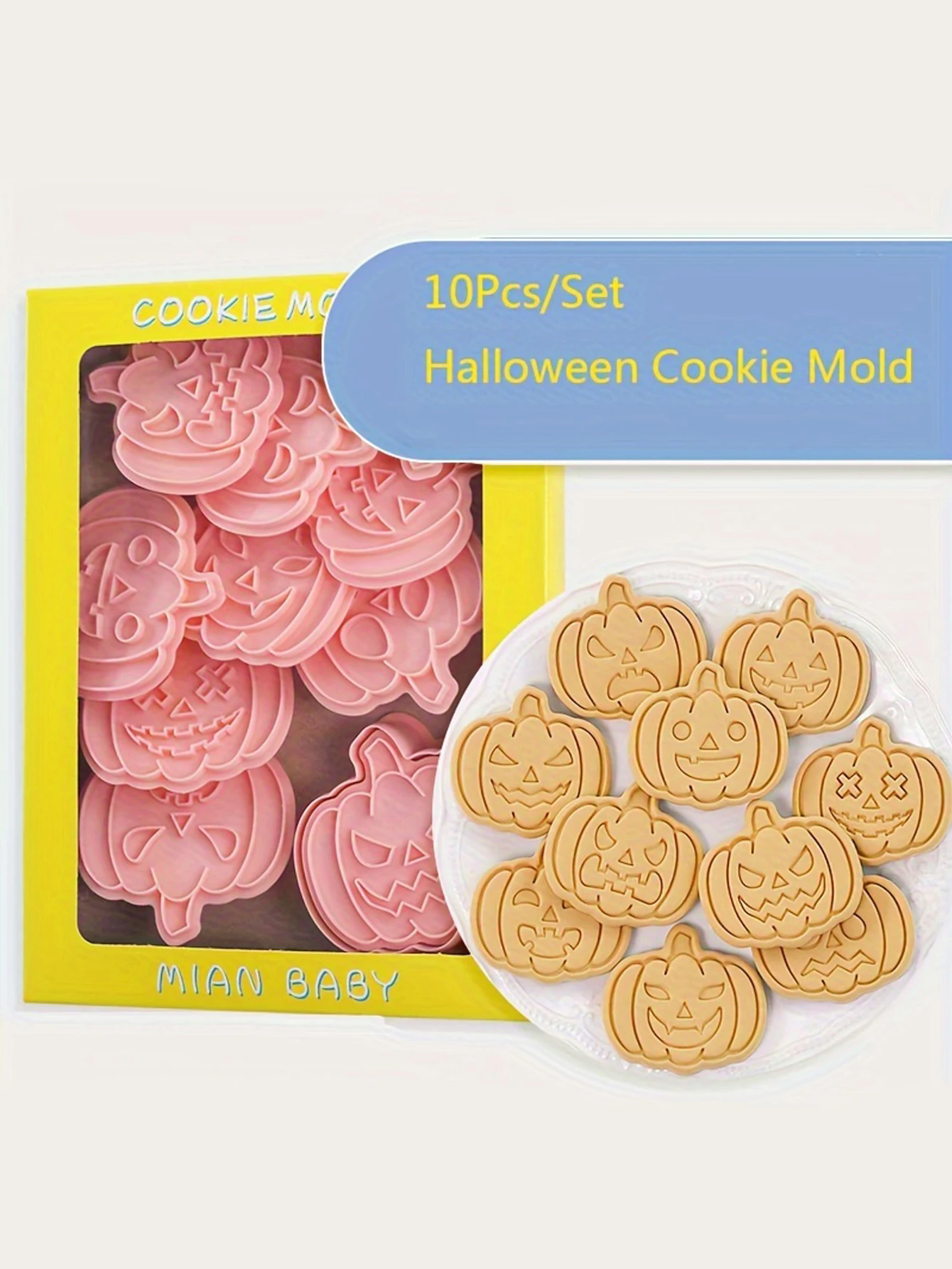 10Pcs/Set Halloween Cartoon Cookie Mold Pumpkin Ghost Cookie Cutting Mold Sugar Flipping Baking Press Tool