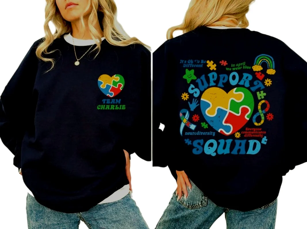 Support Squad Autism Shirt Personalized Autism Sweatshirt Support Team Hoodie Autism Mom Shirtings Shirt Outdoor Clothing