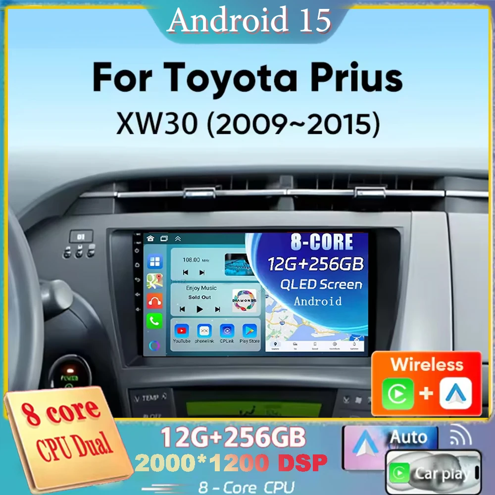 

Для Toyota Prius 2009 2010 2011 2012 2013 2015 XW30 Android 15 навигация автомобильный радиоприемник мультимедийный плеер стерео Carplay Auto 2K QLE