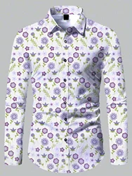 Fashion Comfortable 2024 New 3d Printed Floral Pattern Shirt Beach Sun Casual Slim Fit Fashion Mens Shirt Long Sleeve Shirt