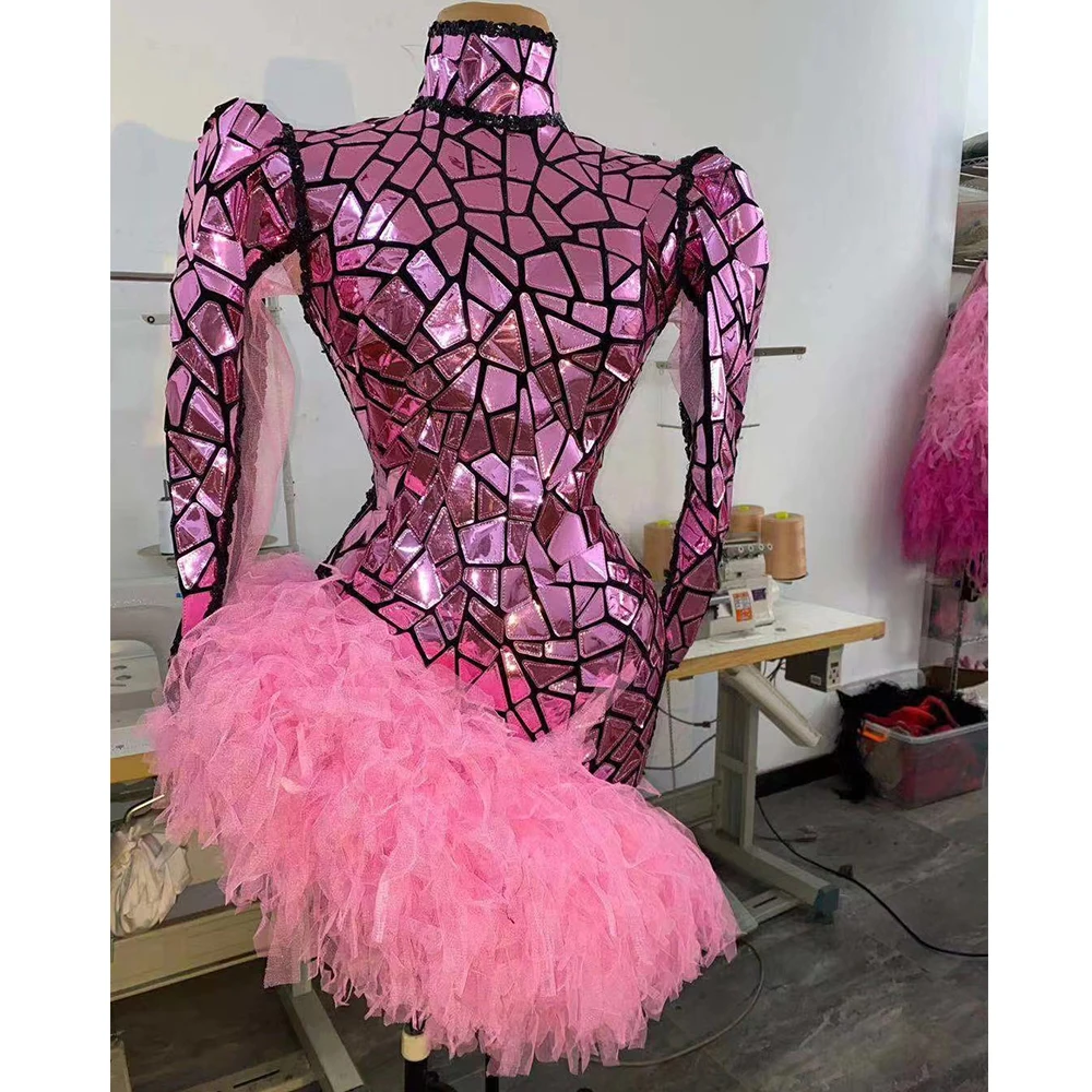 Women Long Sleeve Evening Celebrate Nightclub Dance Costume Singer Stage Wear Drag Queen Glister Birthday Party Sequins Dress