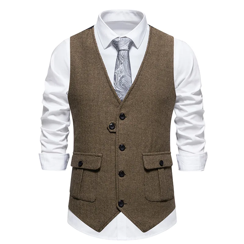 Spring New Men\'s Suit Vest Retro V-neck Solid Color Casual Slim Fit, Refreshing and Comfortable Vest Top