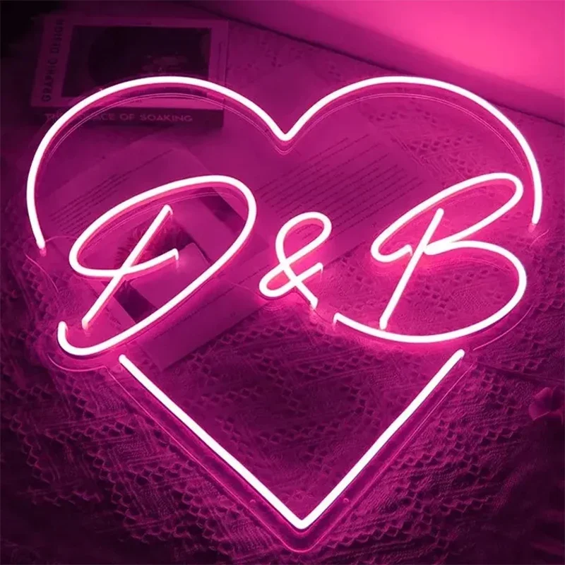 Love Heart Neon Light Heart Shape Customized Personalized Name Neon Sign Lamp Pink Room Decor for Wall Light Wedding Neon Sign