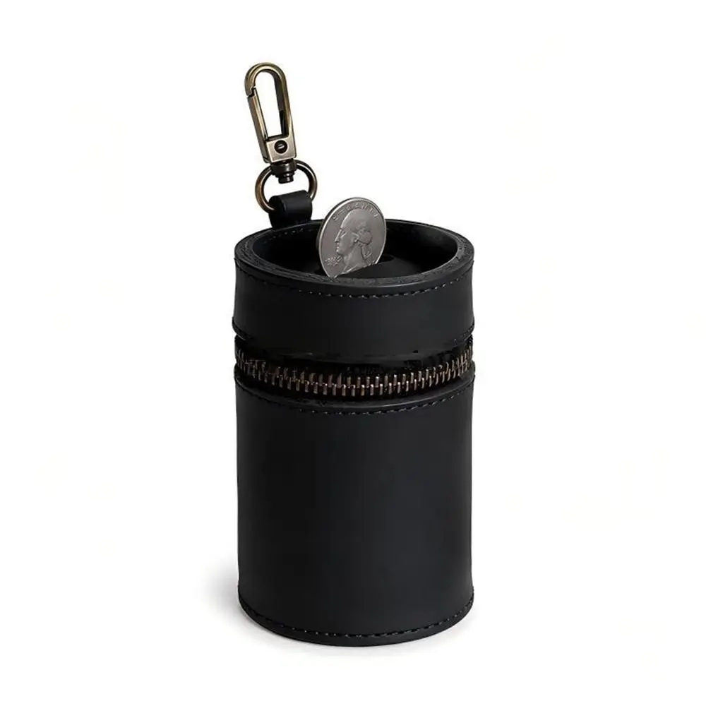 Gifts PU Leather Coin Bank Zipper Closure Round Cylinder Shape Coin Purse Coin Slot Vintage Style Coin Storage Pouch Daily Carry