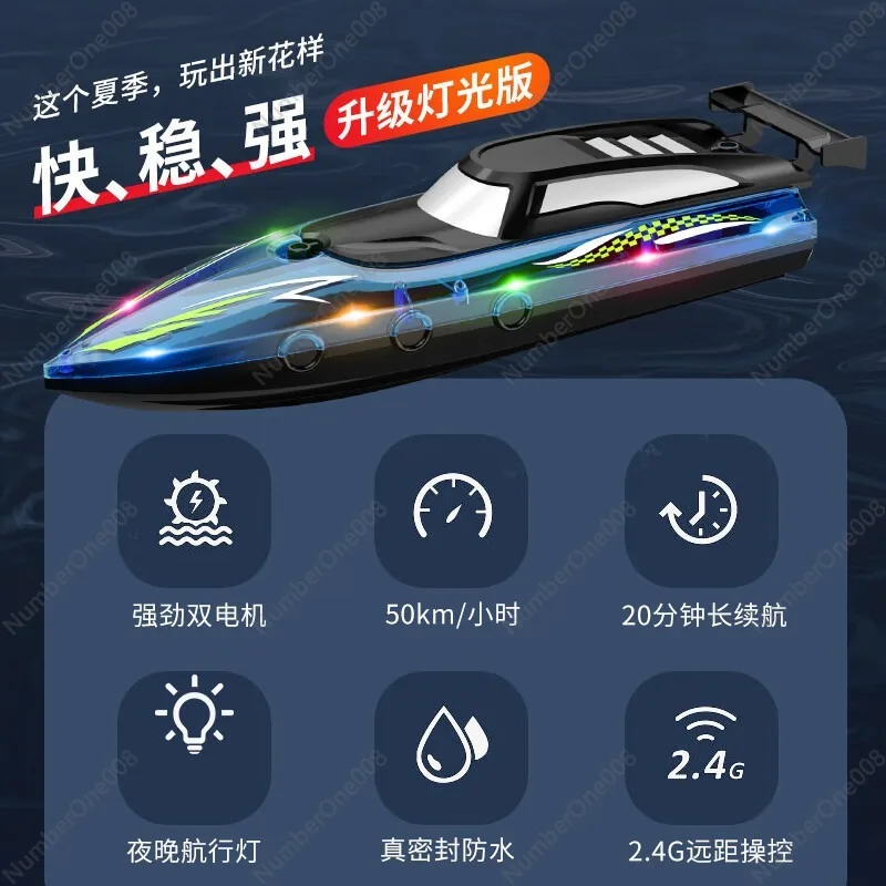 2.4G High Speed RC Boat with LED Lights, 3504-2 Remote Control Racing Ship Model Electric Powered for Pool Lake