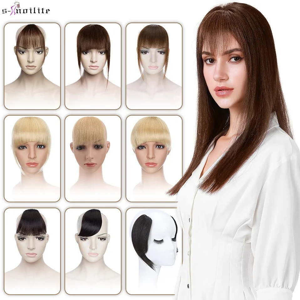 S-noilite Human Hair Fringe Natural Hair Bangs 3-25g Hairpiece Human Hair Bangs With Temples Hair Clips Front Bangs For Women