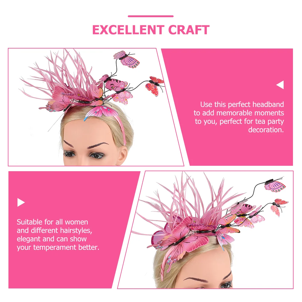 Butterfly Headband Flapper Headpiece for Girls Fascinators Hats Women Decorative Festival Costume Headbands Fairy Teapot