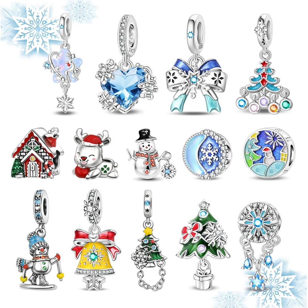

Зимняя серия, стерлинговое серебро 925, рождественская снежинка, снеговик и олень, подвески, подходят для браслета «сделай сам», ожерелье, сезонные подарки