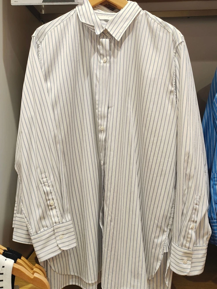 

Loose Fit Cotton Striped Long Sve irt Women's Casual Air Conditioned Outerwear Try on Room Spring 2025 Collar