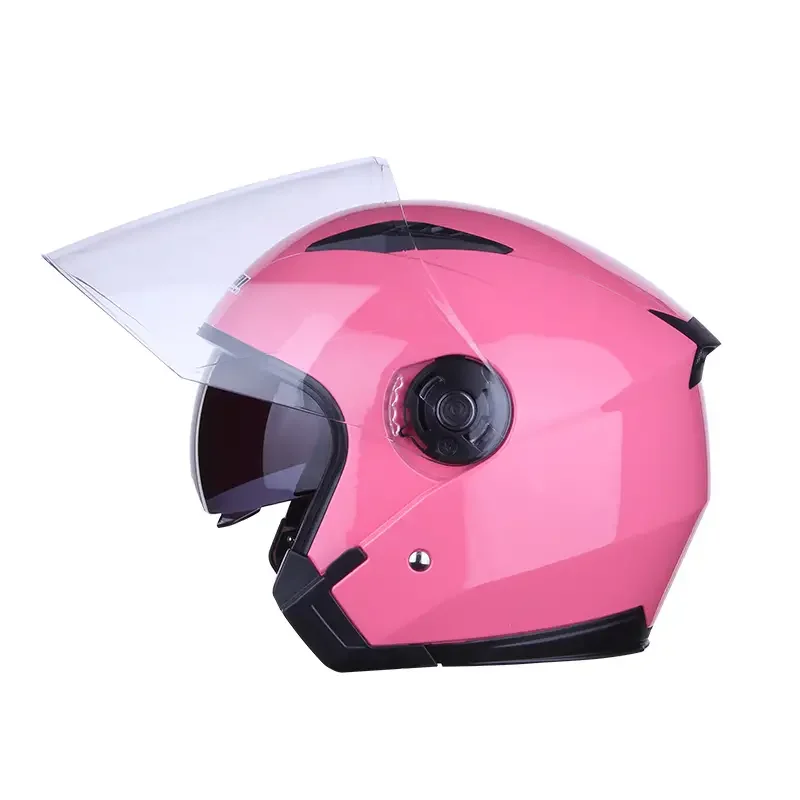 Pink Motorcycle Helmet, Half Coverage Double Windshield Lens All Seasons Safety Protective Helmet For Women