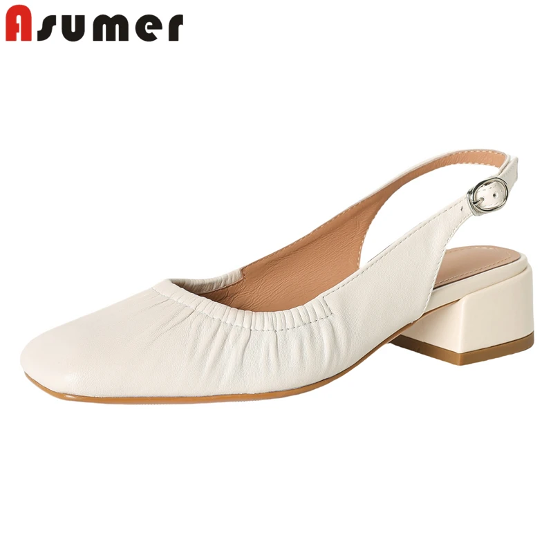 

ASUMER Women Sandals Mid Heels Summer Shoes Slingbacks Fashion Handmade Ladies Party Dress Shoes