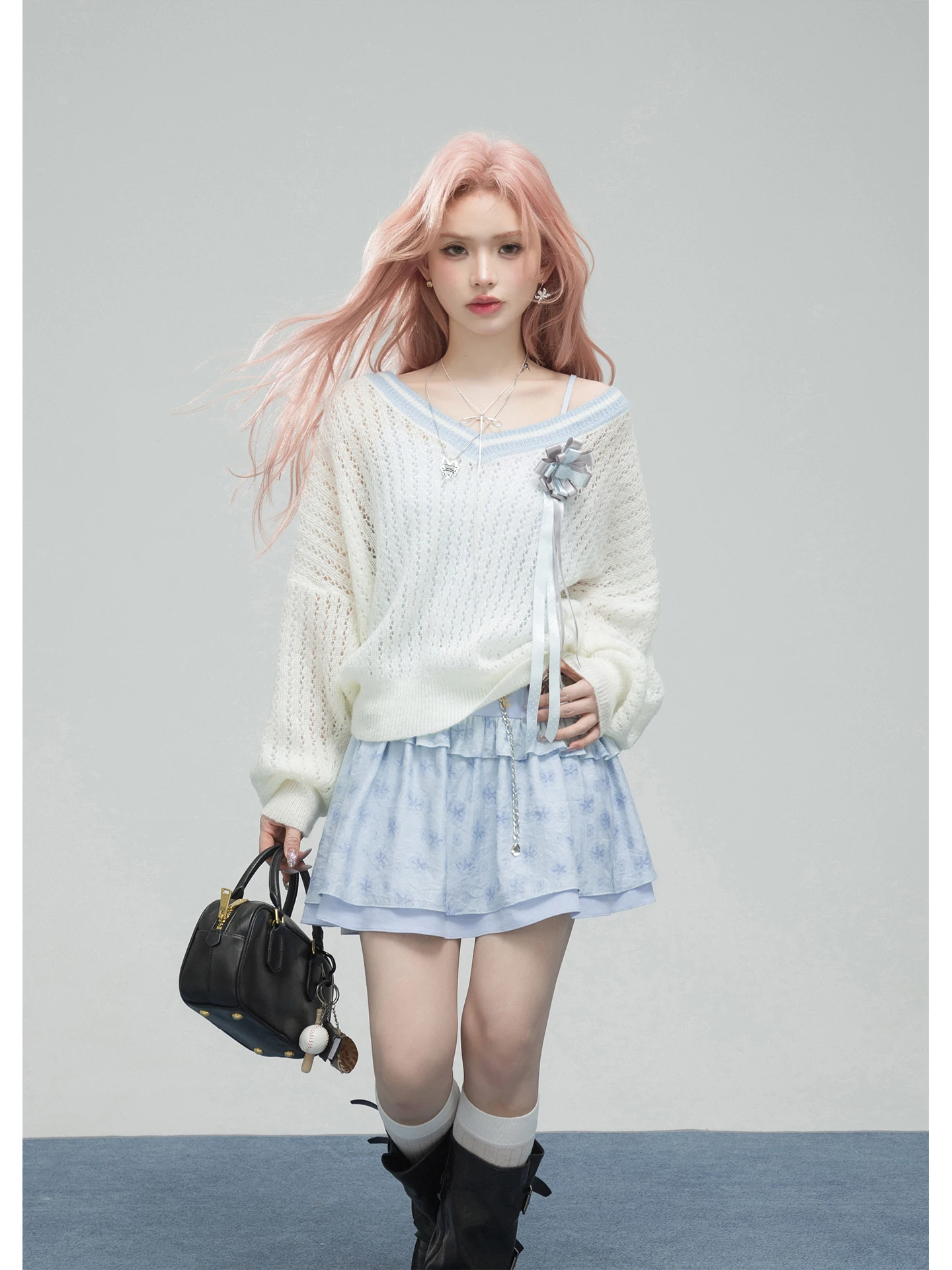 

Romantic Date Night Sweet School Knit Cover up Dr Set Oneofuuu Small Size Women's Faion Ensemble V Ne Long Sve