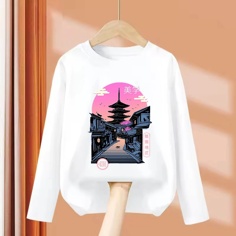 Japanese Style Gothic Long Sleeve T-shirt Kids Tshirts Summer Short Sleeve Tees Cartoon Boys Girls Clothes Tops Y2K Children