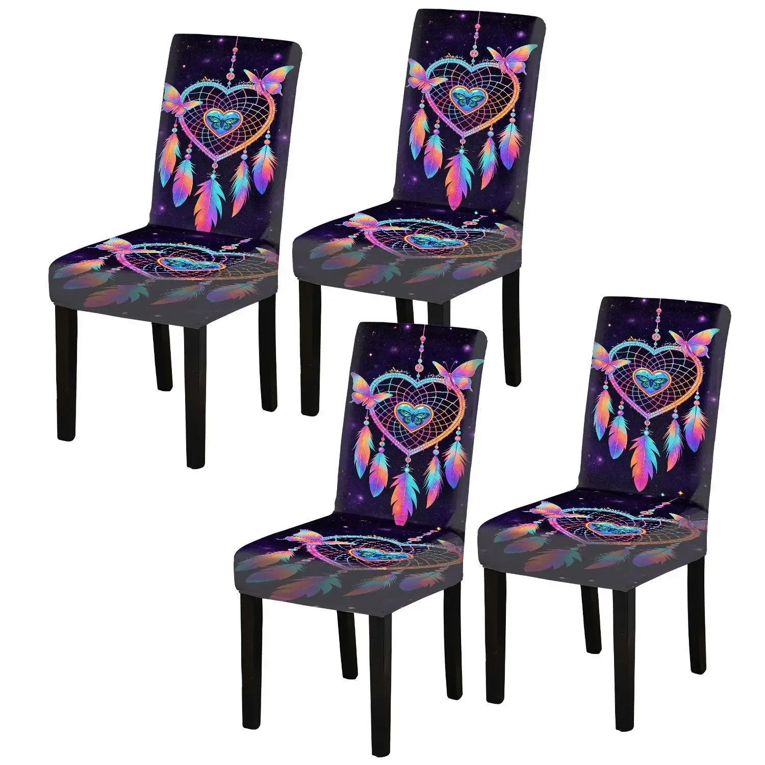 Elastic dining chair cover, removable and washable home decoration chair cover, dream catcher butterfly print pattern