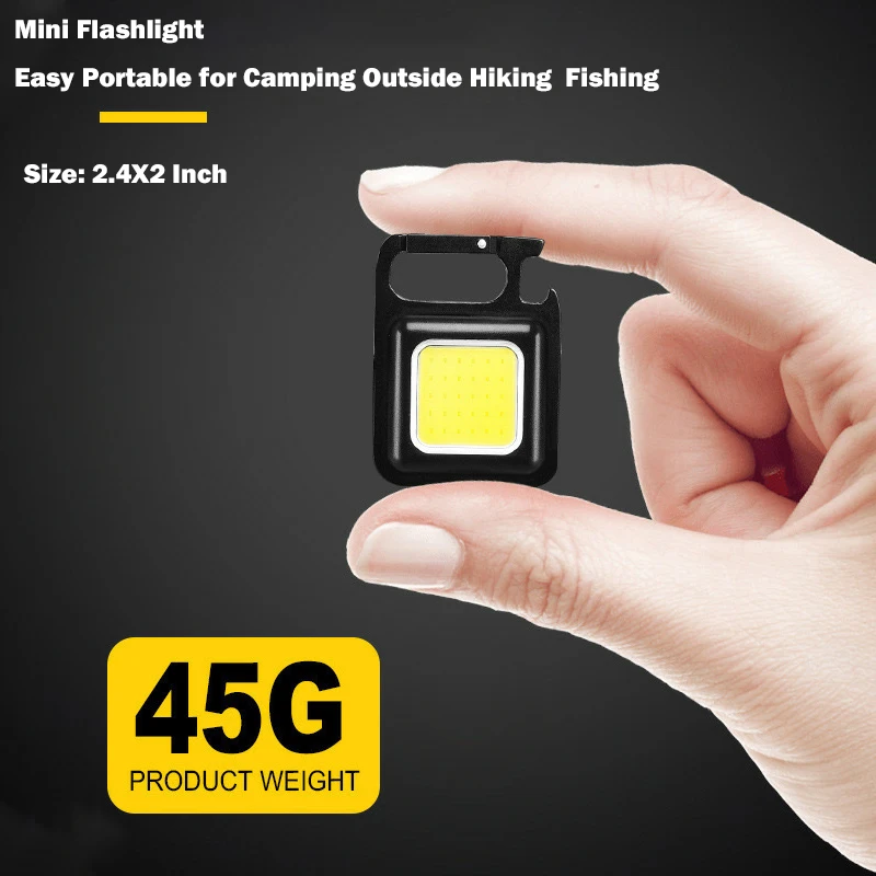 New Portable Mini LED Flashlight Work Light Pocket Flashlight Key Chain Pocket Outdoor USB Mini Lamp Cob Work Light Camping Tool