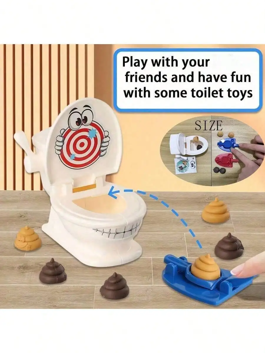 Poop Shooting - Fun Family Game - Fast Crazy Poop Shooting Game For Youngsters - Includes 1 Toilet, 2 Quick Launchers, 6 Soft Plastic Toy Poops, Suitable For 3 4 5 6 7 8 9 Years Old Boys And Girls Toy Gift