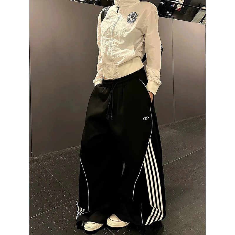 Hip-Hop Streetwear Pant Women's Casual Striped Sweatpants 2026 Autumn Couple Baggy Elastic Waist Jogging Trousers High Street Pa