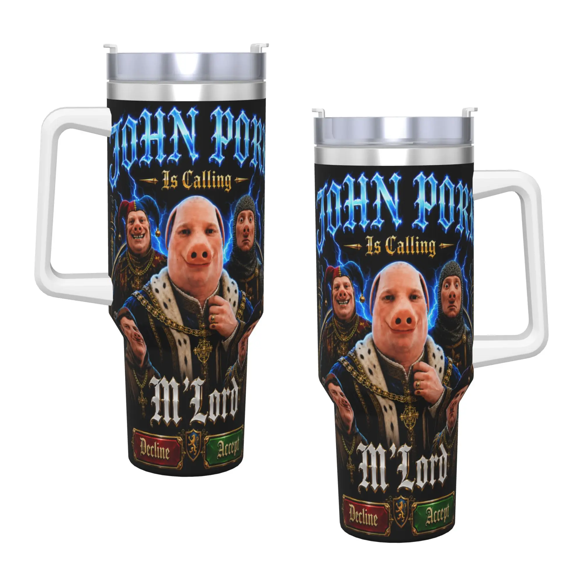 Stainless Steel Tumbler John Pork is Calling Medieval Bootleg Meme Brainrot Coffee Mug Keep Heat Hot Drinks Mugs Cup