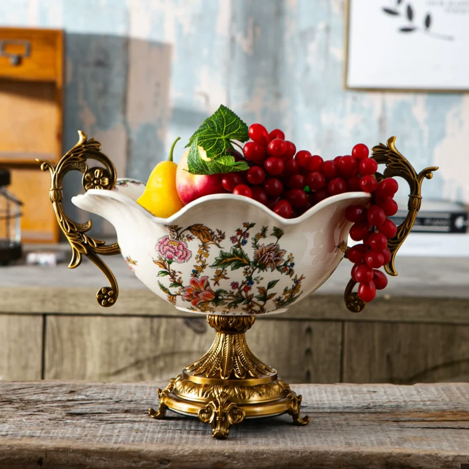 

40cm American retro ceramic vase villa living room home high footed double ear European vase decoration ornament