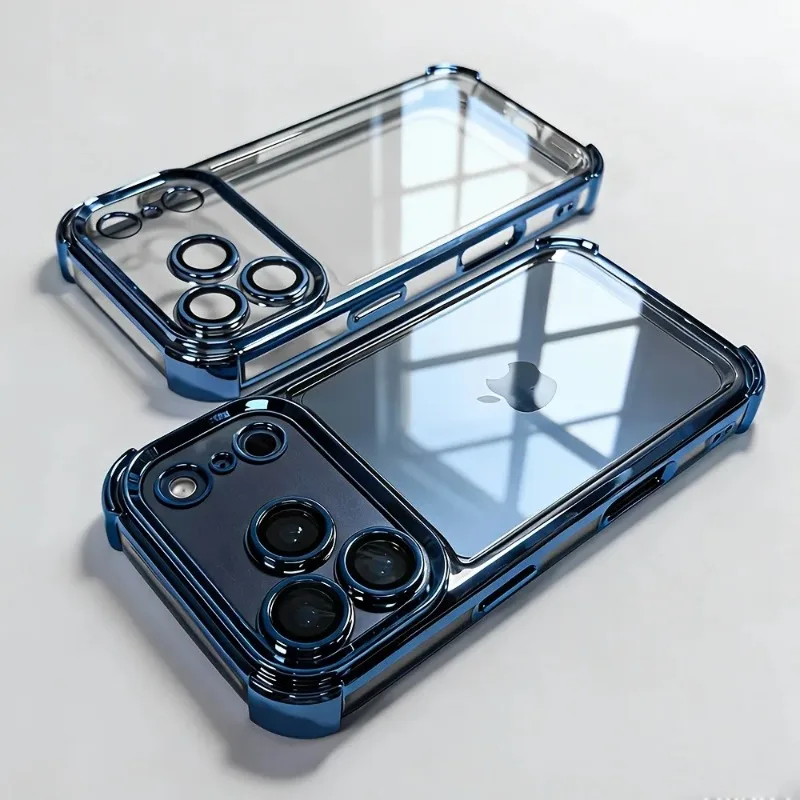 Luxuriöse, galvanisierte, stoßfeste, transparente Handyhülle für iPhone 18 Pro 17 15 14 13 12 16 Pro Max mit Linsenschutzfolien und transparentem Bumper. – Detail 7