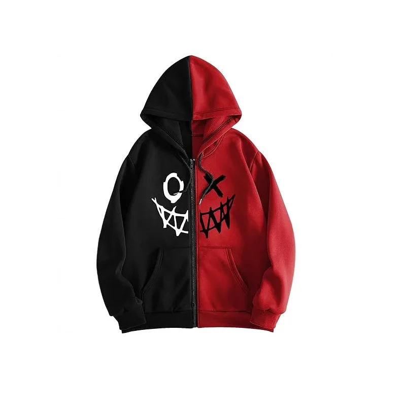 Hip hop personality Little Devil 3D printed hooded American retro High street cardigan autumn men's zipper coat hoodie