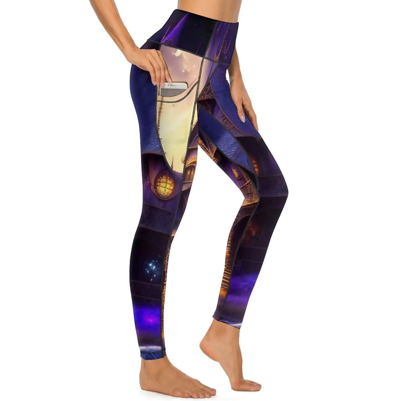 

Haunted Mansion Leggings Sexy Vintage Print Workout Yoga Pants High Waist Stretch Sports Tights Pockets Retro Design Leggins